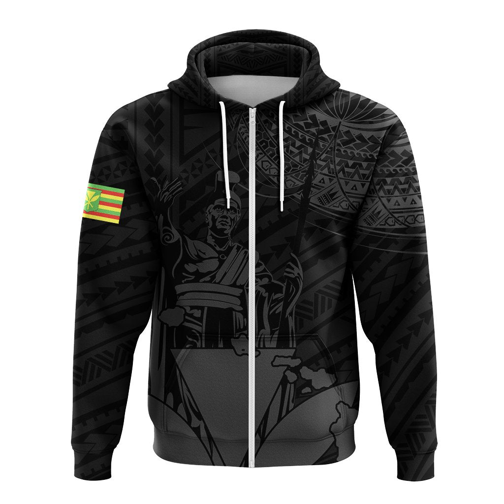 Hawaiian King Kanaka Map Polynesian Kahoolawe Hoodie Zip Grey Hala Style - Polynesian Pride