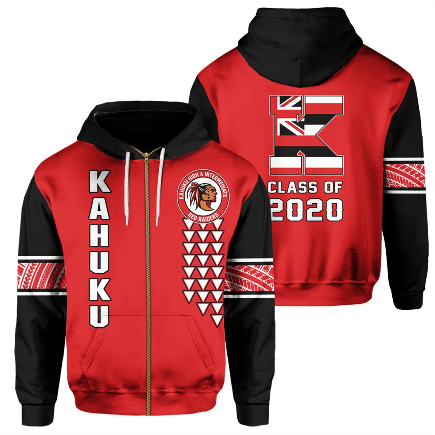 Custom Hawaii Hoodie Kahuku High Custom Your Class Zip Hoodie Unisex Red - Polynesian Pride