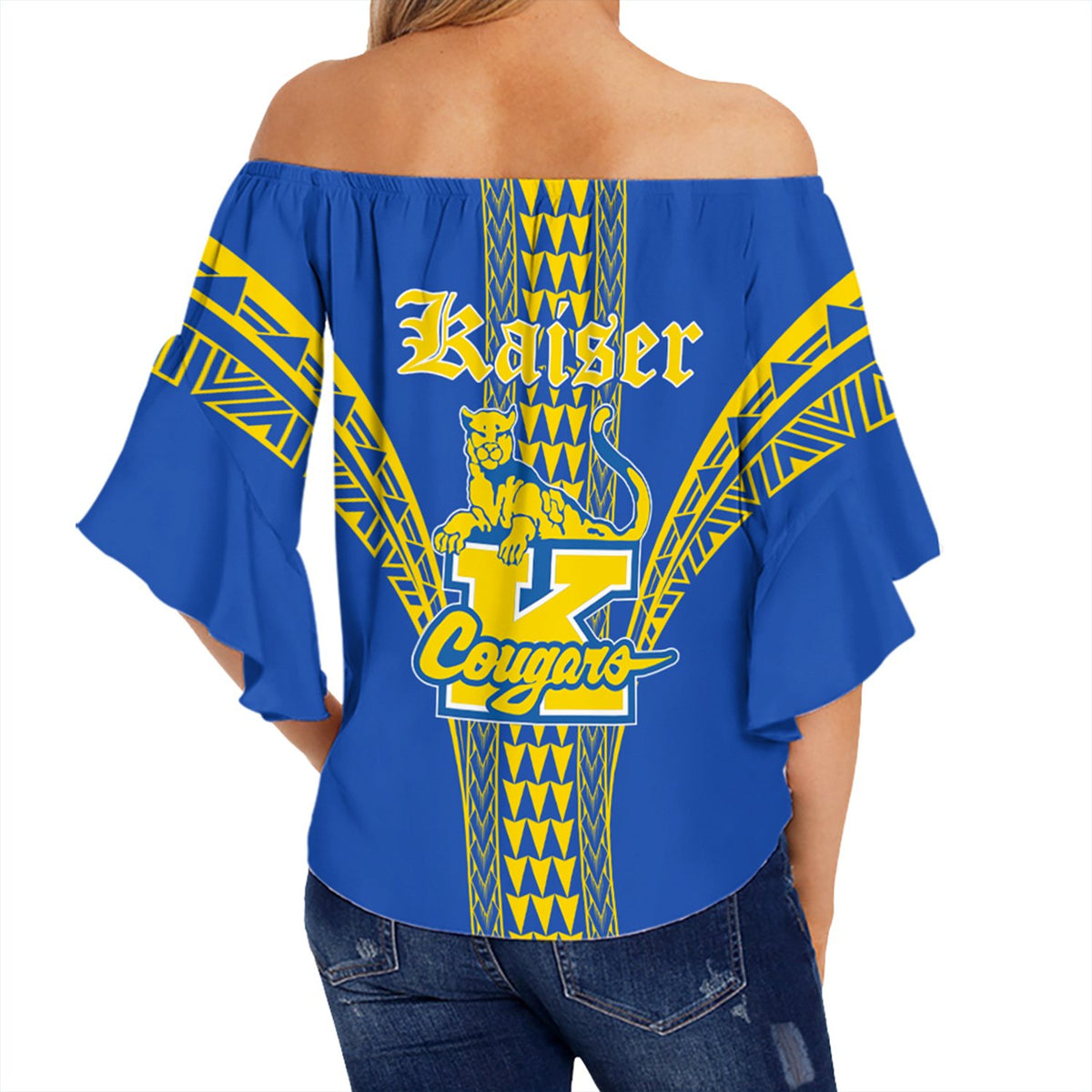 Hawaii - Kaiser High Off Shoulder Waist Wrap Top AH - Polynesian Pride