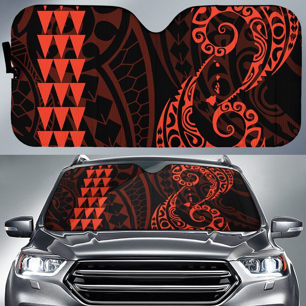 Kakau Polynesia Hawaii Car Sun Shade Auto Sun Shade Universal Fit Orange - Polynesian Pride