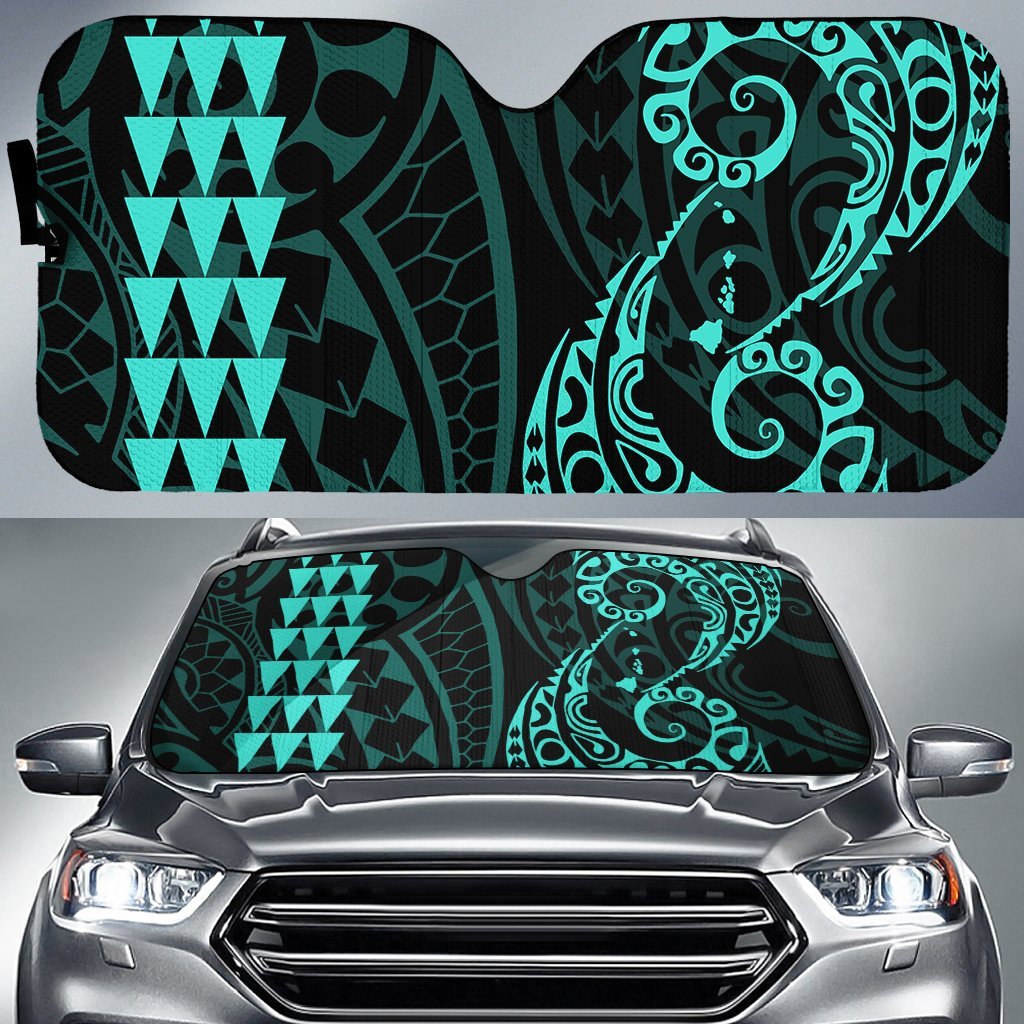 Kakau Polynesia Hawaii Car Sun Shade Auto Sun Shade Universal Fit Turquoise - Polynesian Pride