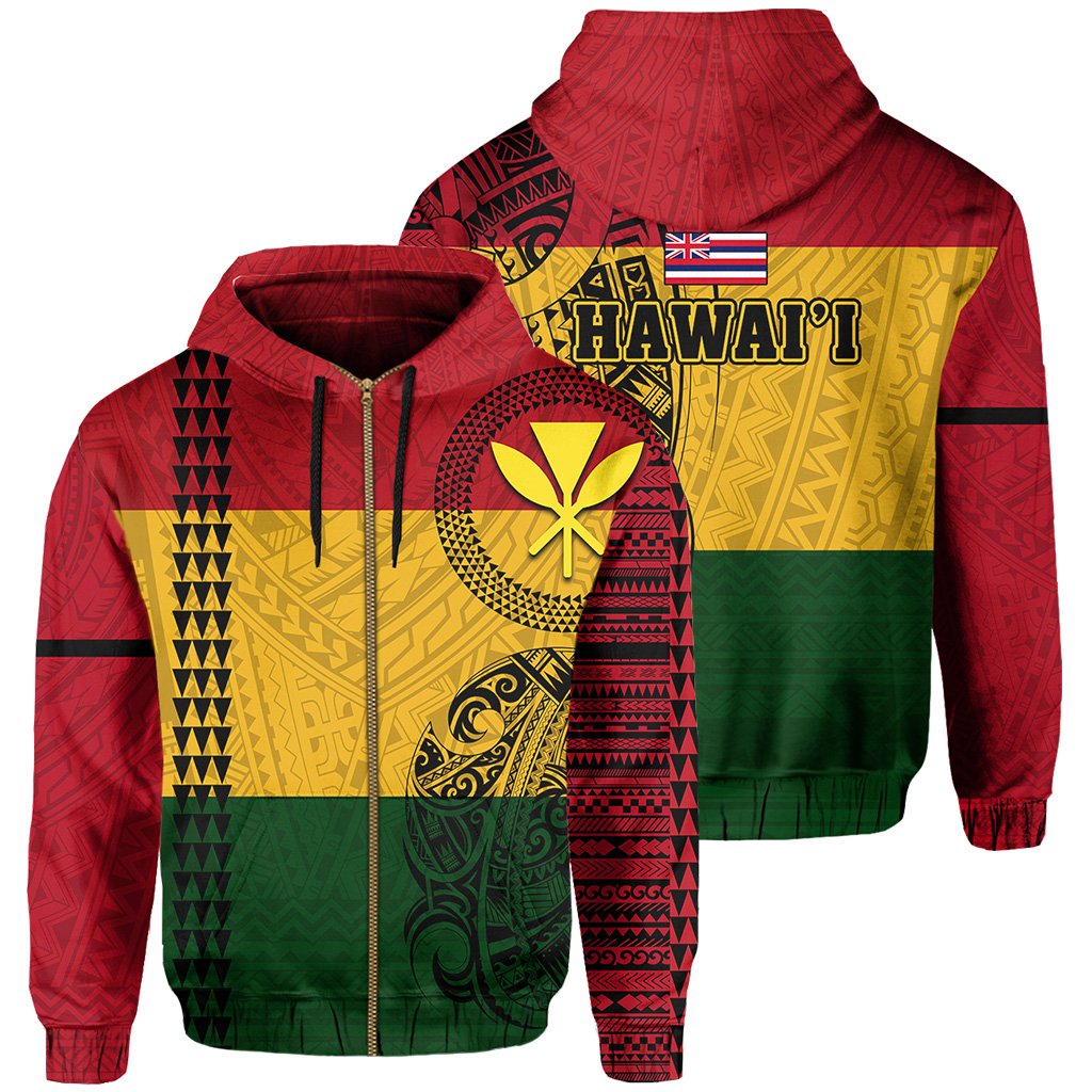 Hawaii Kanaka Flag Polynesian Hoodie Zip Unisex Red - Polynesian Pride