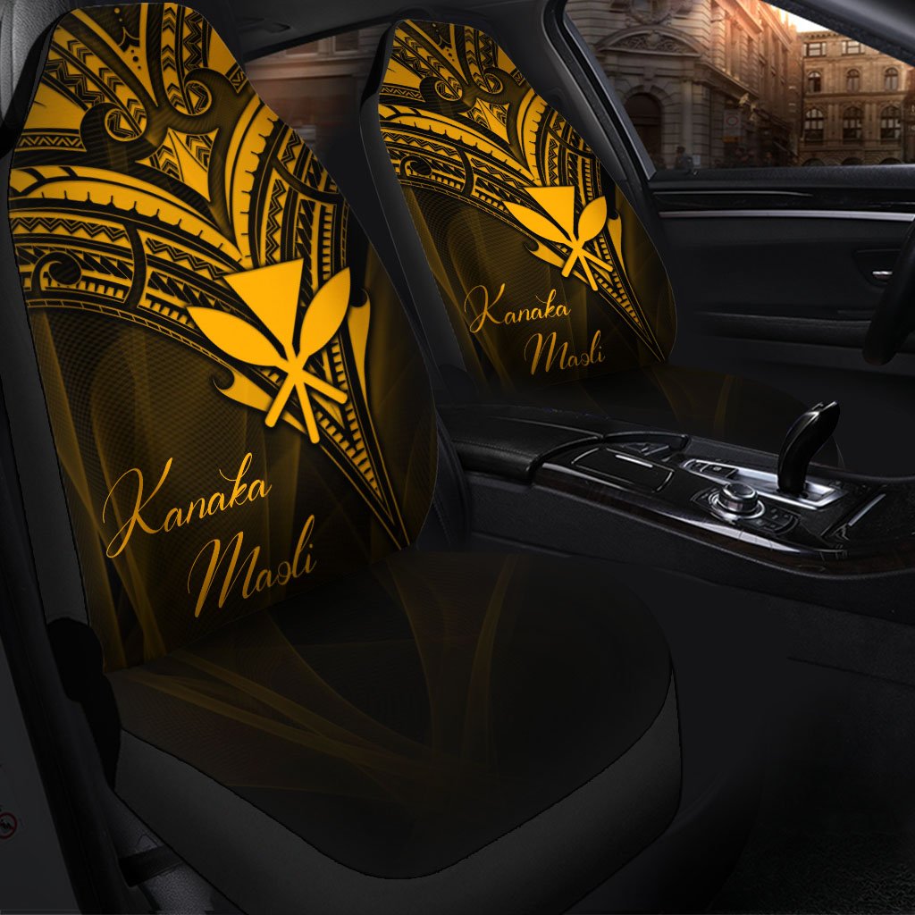 Hawaii Kanaka Maoli Car Seat Cover - Gold Color Cross Style Universal Fit Black - Polynesian Pride