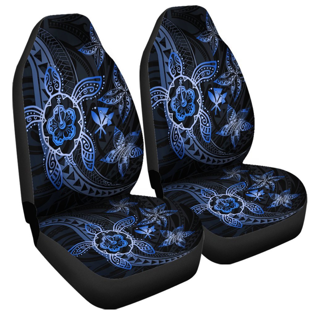 Kanaka Map Hibiscus Plumeria Turtle Art Blue Polynesian Car Seat Covers - AH Universal Fit Black - Polynesian Pride