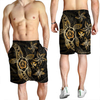 Kanaka Map Hibiscus Plumeria Turtle Art Gold Polynesian Men's Shorts - AH - Polynesian Pride