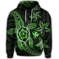 Kanaka Map Hibiscus Plumeria Turtle Art Green Polynesian Hoodie - Polynesian Pride