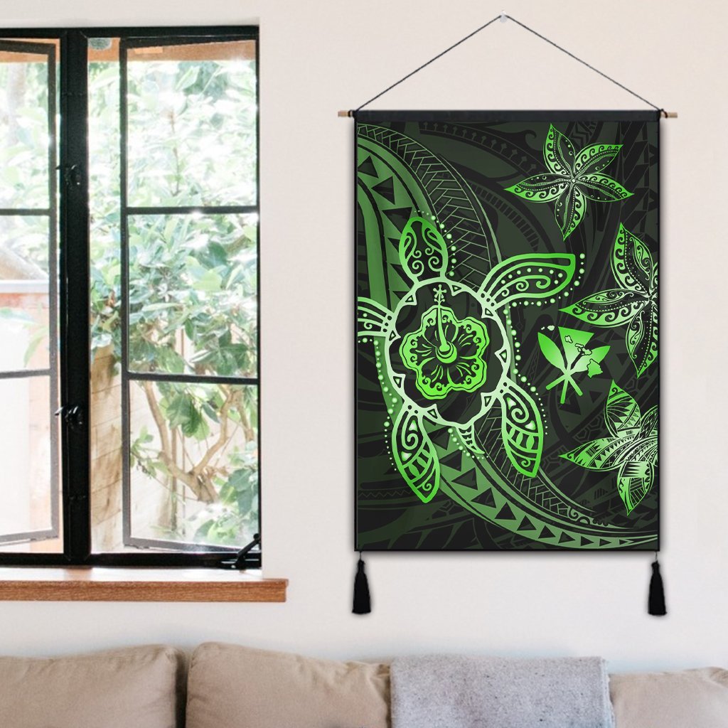 Kanaka Map Hibiscus Plumeria Turtle Art Green Polynesian Hanging Poster - AH - Polynesian Pride