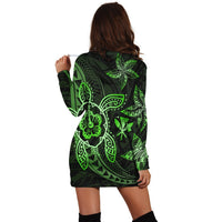 Kanaka Map Hibiscus Plumeria Turtle Art Green Polynesian Hoodie Dress - AH - Polynesian Pride