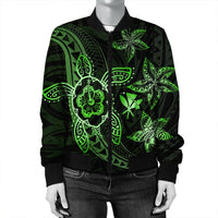 Kanaka Map Hibiscus Plumeria Turtle Art Green Polynesian Bomber Jacket - AH - Polynesian Pride