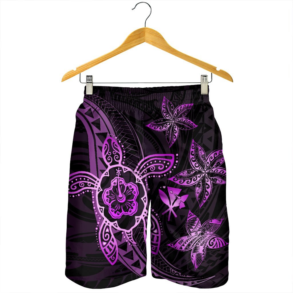 Kanaka Map Hibiscus Plumeria Turtle Art Pink Polynesian Men's Shorts - AH - Polynesian Pride