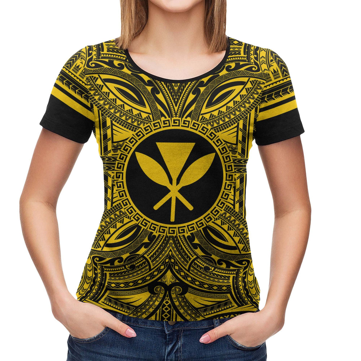 Kanaka Maoli All T Shirt Kanaka Maoli Coat Of Arms Polynesian Gold Black - Polynesian Pride