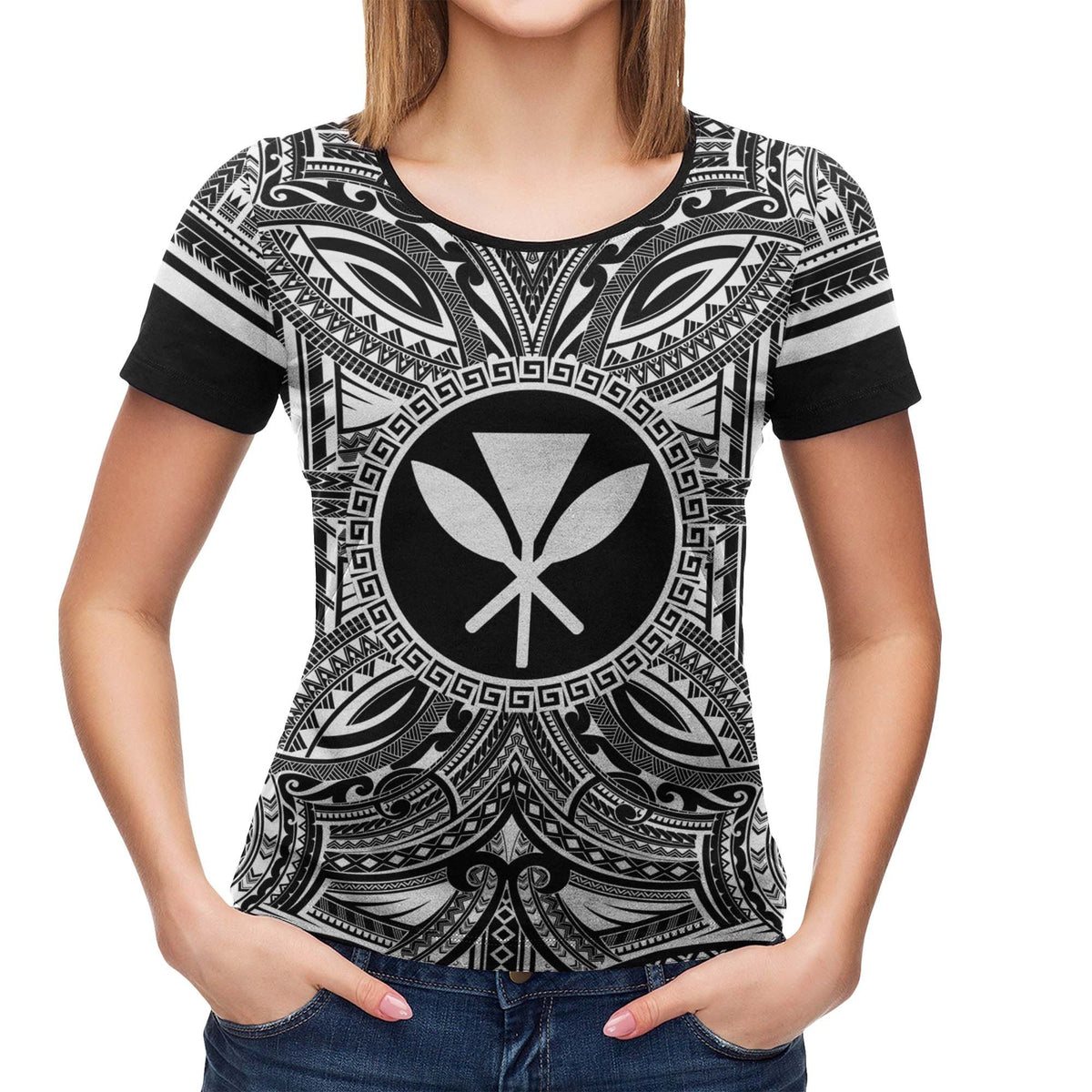 Kanaka Maoli All T Shirt Kanaka Maoli Coat Of Arms Polynesian White Black - Polynesian Pride