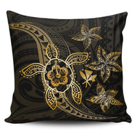Kanaka Map Hibiscus Plumeria Turtle Art Gold Polynesian Pillow Covers One Size Zippered Pillow Case 18"x18"(Twin Sides) Gold - Polynesian Pride
