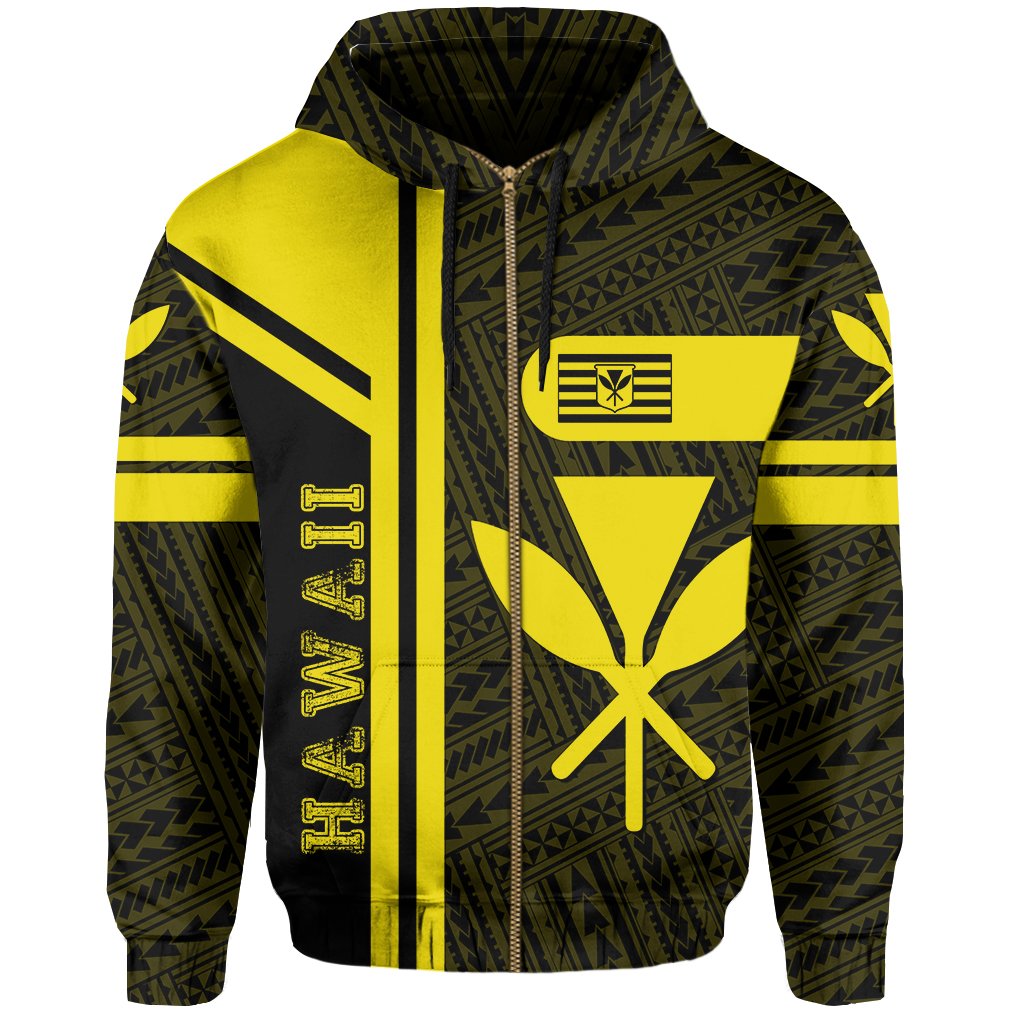 Kanaka Polynesian Zipper Hoodie Yellow Morale Style - Polynesian Pride