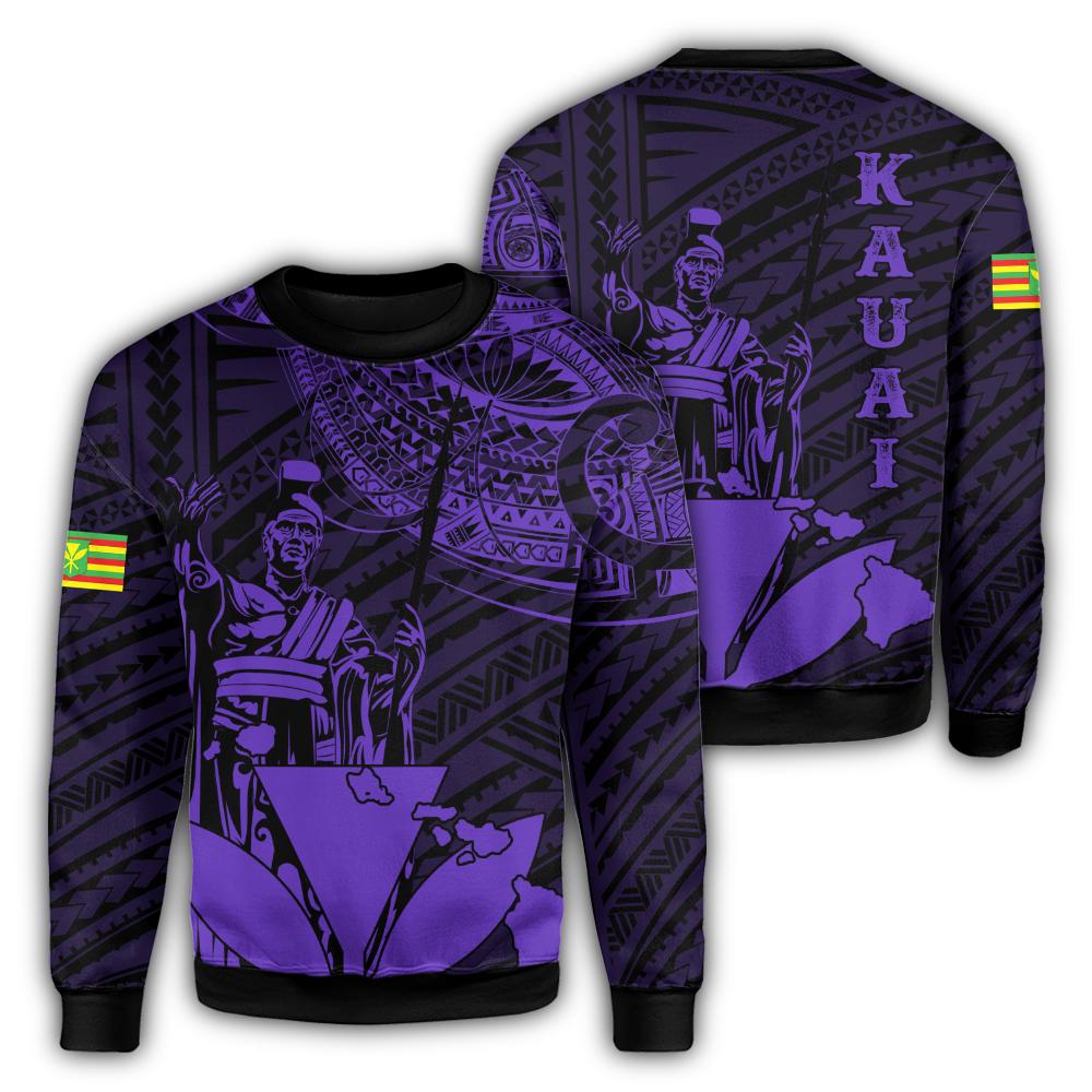 Hawaiian King Kanaka Map Polynesian Kauai Sweatshirt - Purple - Hala Style - AH Unisex Purple - Polynesian Pride