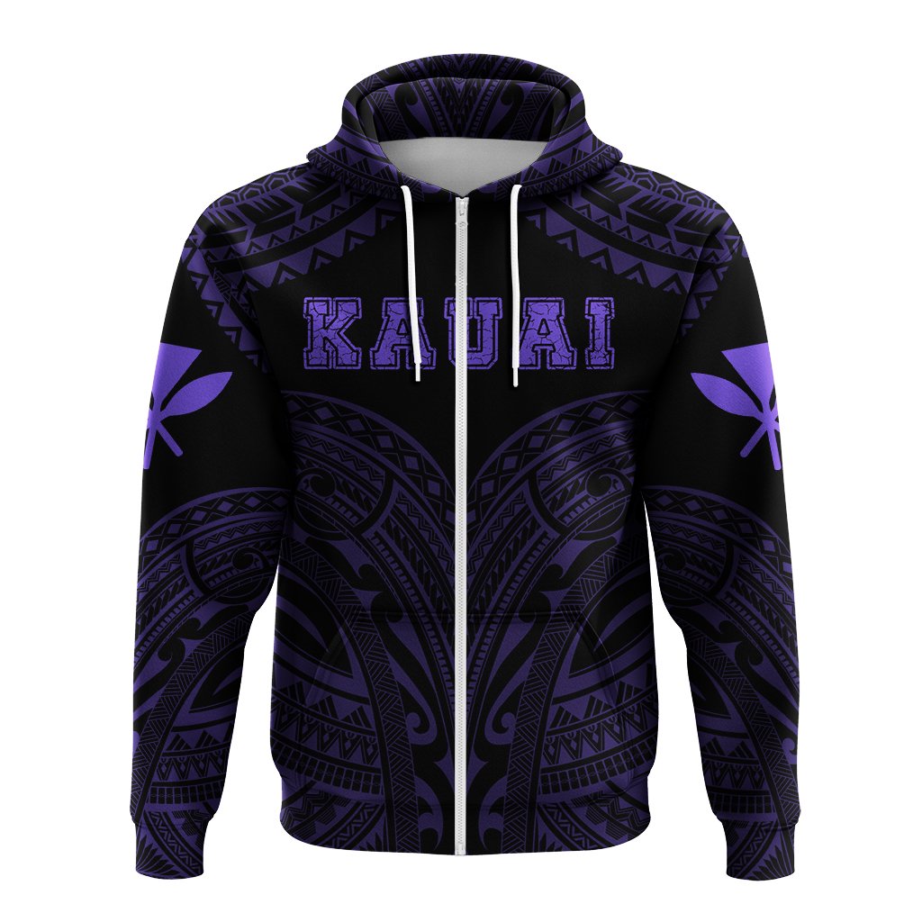 Hawaiian Kanaka Map Polynesian Kauai Hoodie Zip Purple Brad Style - Polynesian Pride