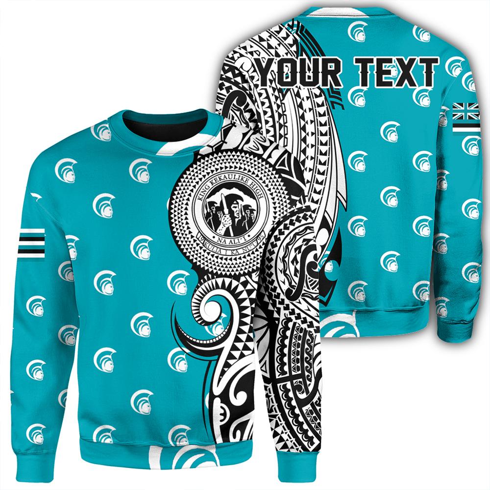 (Personalized) Hawaii - King Kekaulike High Tribal Kakau Sweatshirt - AH Unisex Turquoise - Polynesian Pride