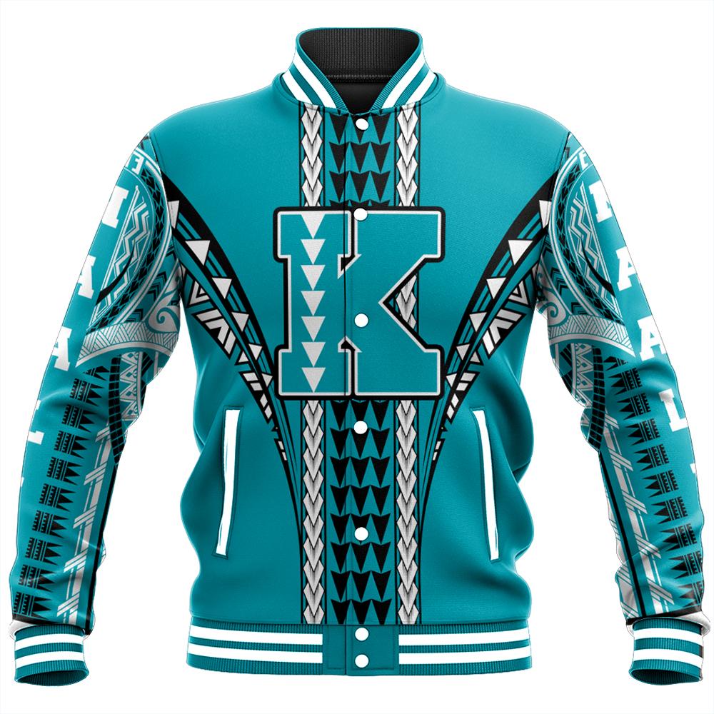 Hawaii Baseball Jacket - King Kekaulike High Baseball Jacket - AH Unisex Turquoise - Polynesian Pride