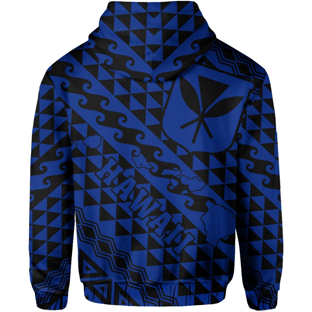 Hawaii Hoodie (Zip) King Kakau Kanaka Blue - Polynesian Pride