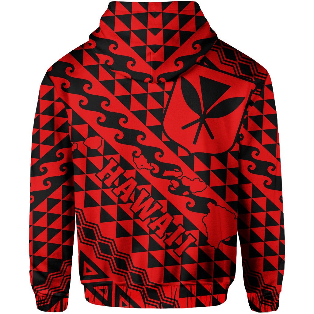 Hawaii Hoodie (Zip) King Kakau Kanaka Red - Polynesian Pride