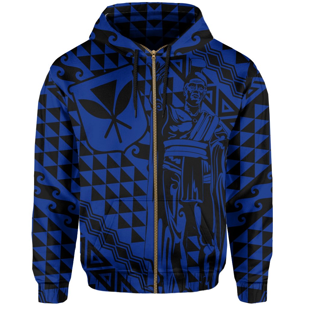 Hawaii Hoodie (Zip) King Kakau Kanaka Blue - Polynesian Pride