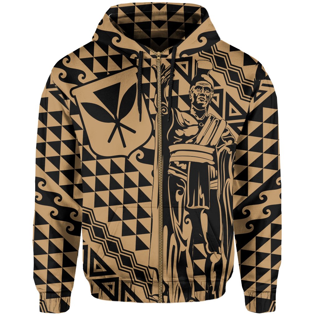 Hawaii Hoodie (Zip) King Kakau Kanaka Gold - Polynesian Pride