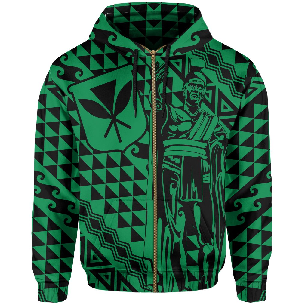 Hawaii Hoodie (Zip) King Kakau Kanaka Green - Polynesian Pride