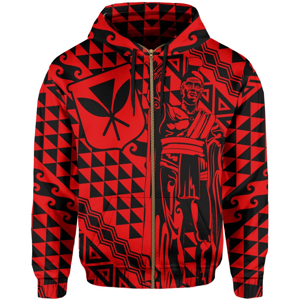 Hawaii Hoodie (Zip) King Kakau Kanaka Red - Polynesian Pride