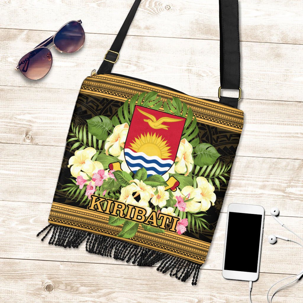 Kiribati Boho Handbag - Polynesian Gold Patterns Collection One Size Boho Handbag Black - Polynesian Pride