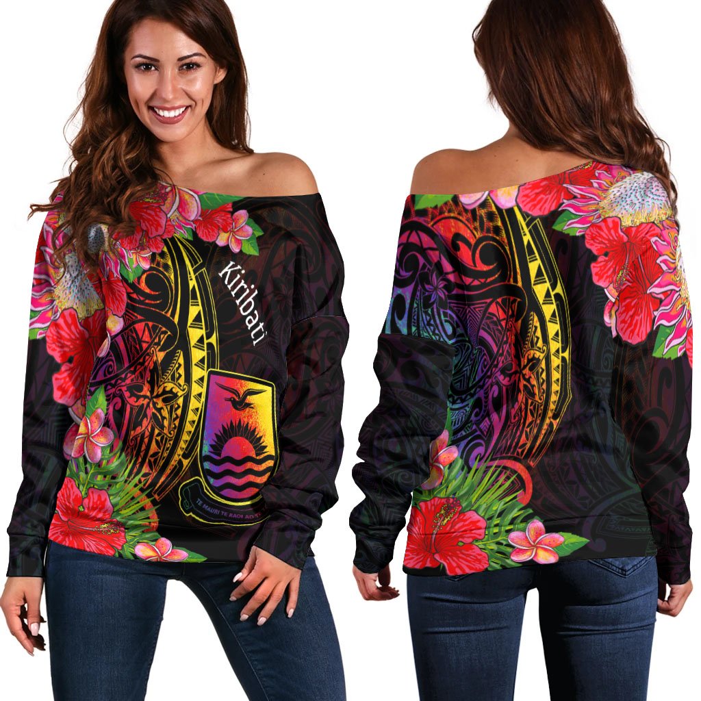 Kiribati Women's Off Shoulder Sweater - Tropical Hippie Style Black - Polynesian Pride