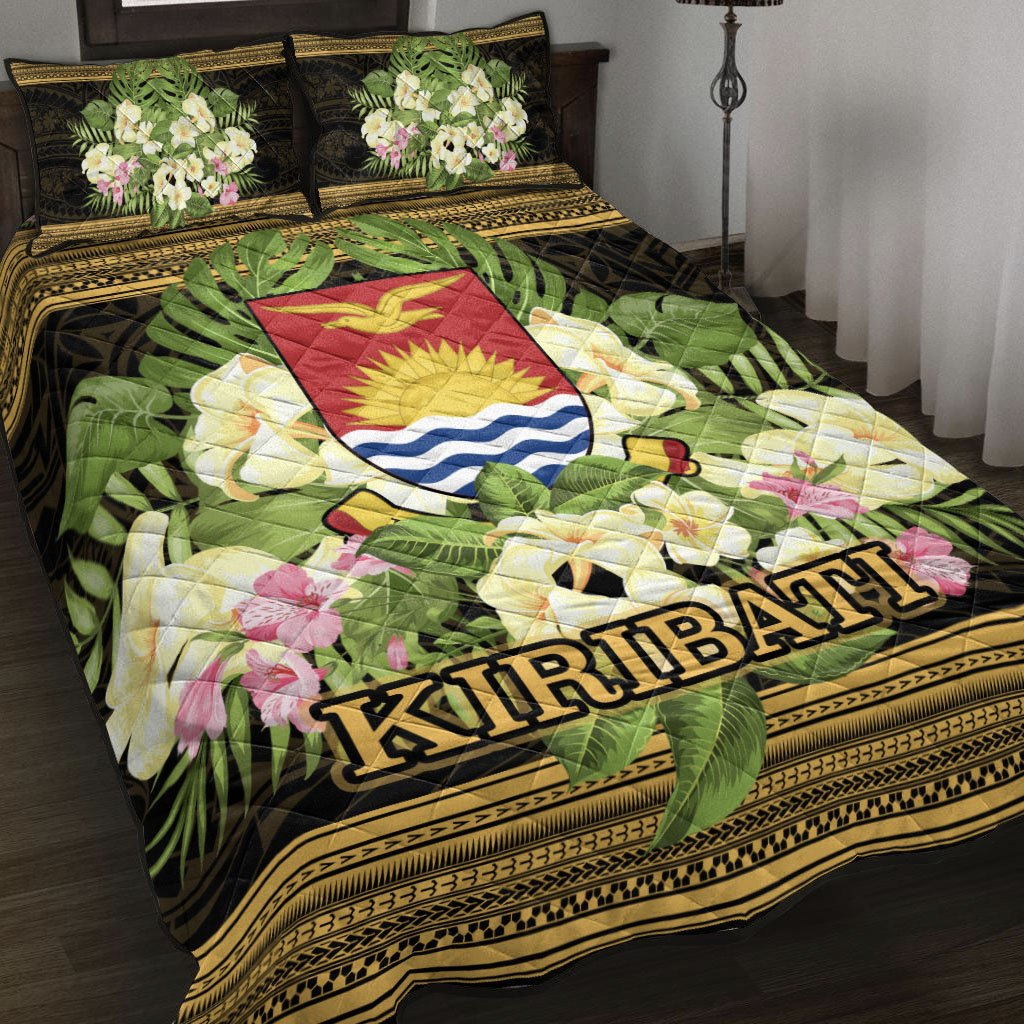 Kiribati Quilt Bed Set - Polynesian Gold Patterns Collection Black - Polynesian Pride
