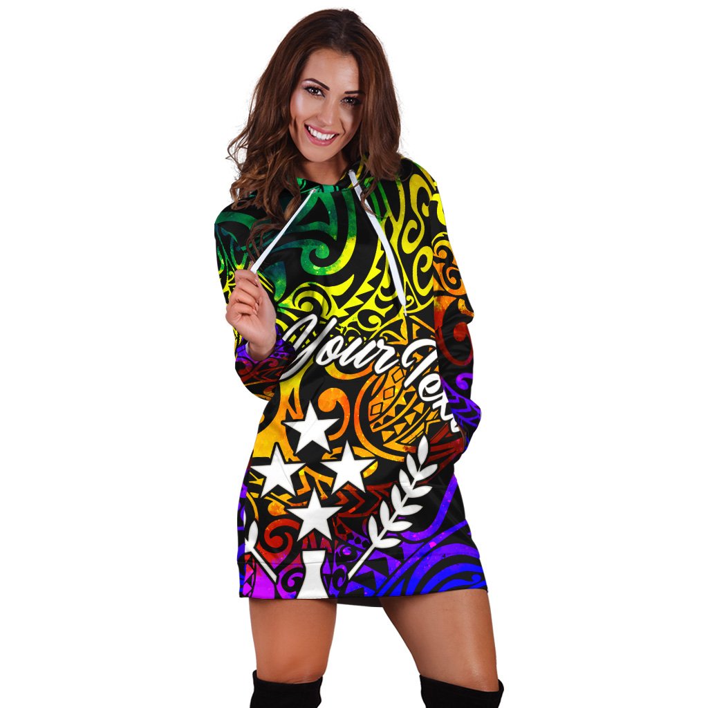 Kosrae Custom Personalised Hoodie Dress - Rainbow Polynesian Pattern - Polynesian Pride