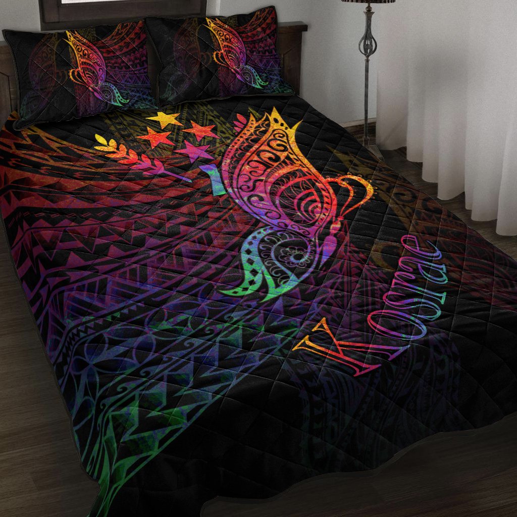 Kosrae State Quilt Bed Set - Butterfly Polynesian Style Black - Polynesian Pride