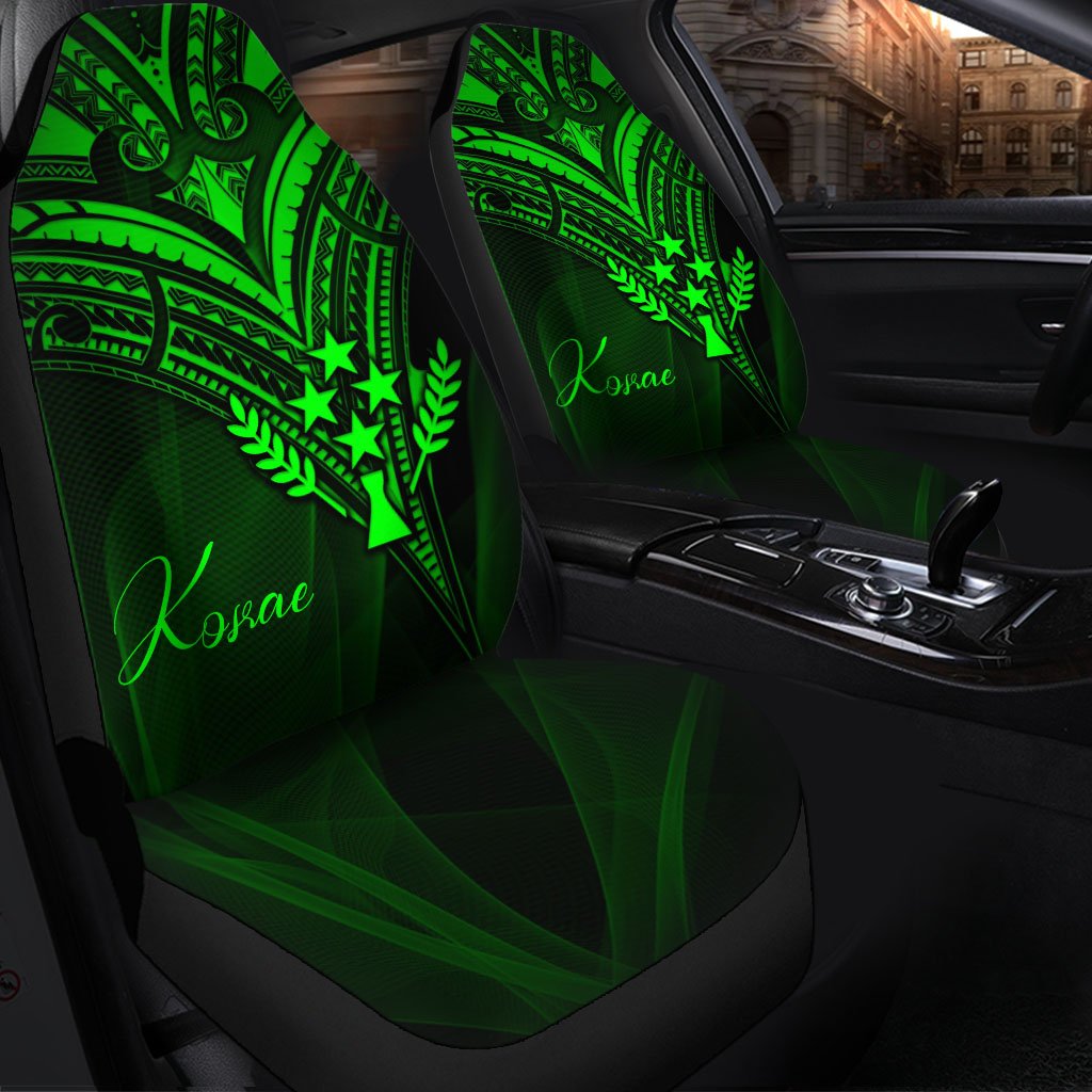 Kosrae State Car Seat Cover - Green Color Cross Style Universal Fit Black - Polynesian Pride