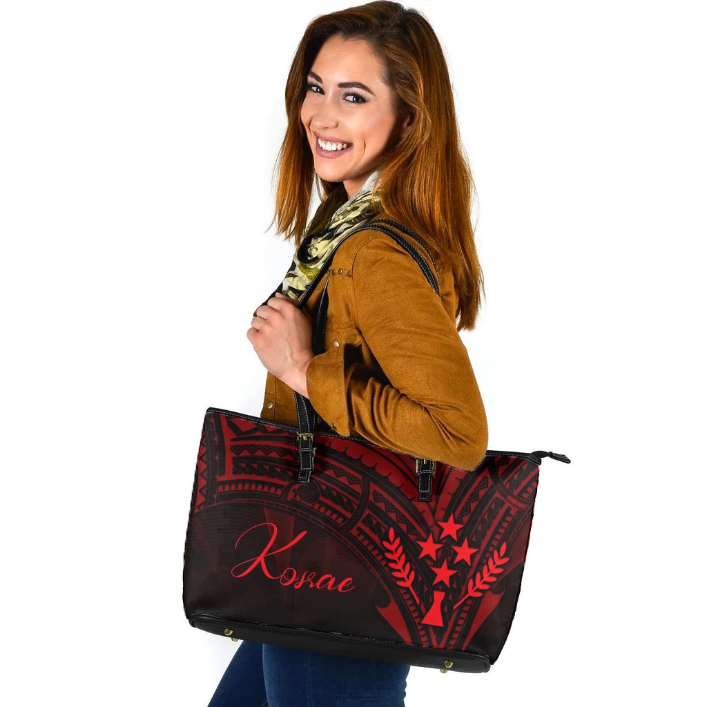 Kosrae State Leather Tote - Red Color Cross Style Black - Polynesian Pride