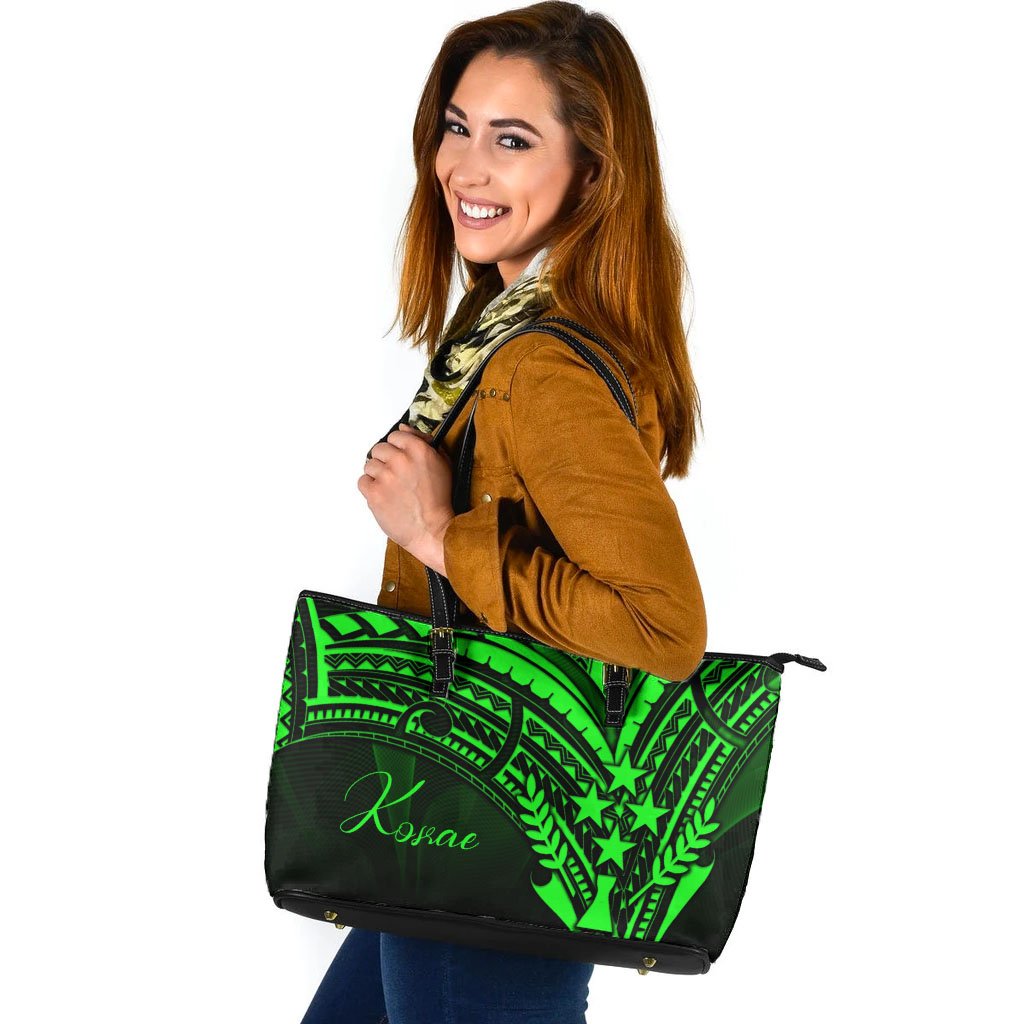 Kosrae State Leather Tote - Green Color Cross Style Black - Polynesian Pride