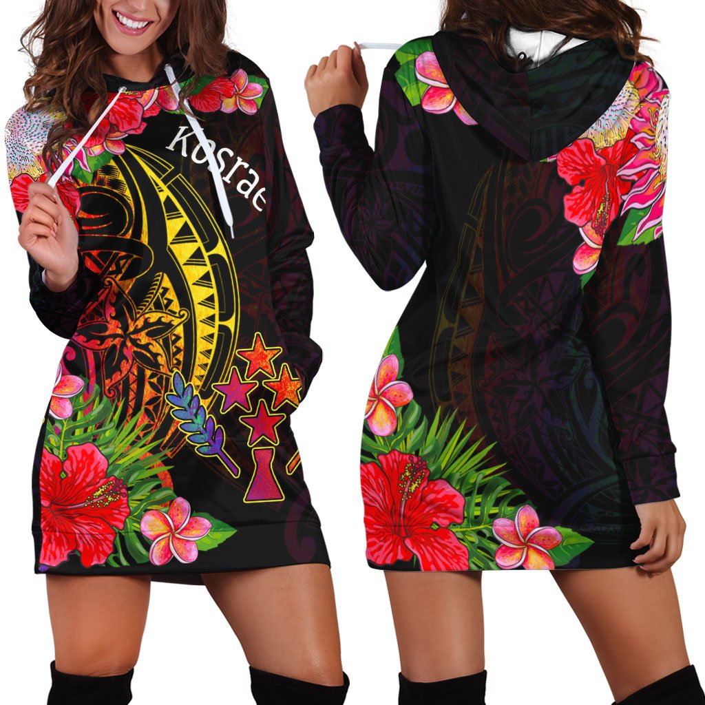 Kosrae State Hoodie Dress - Tropical Hippie Style Black - Polynesian Pride