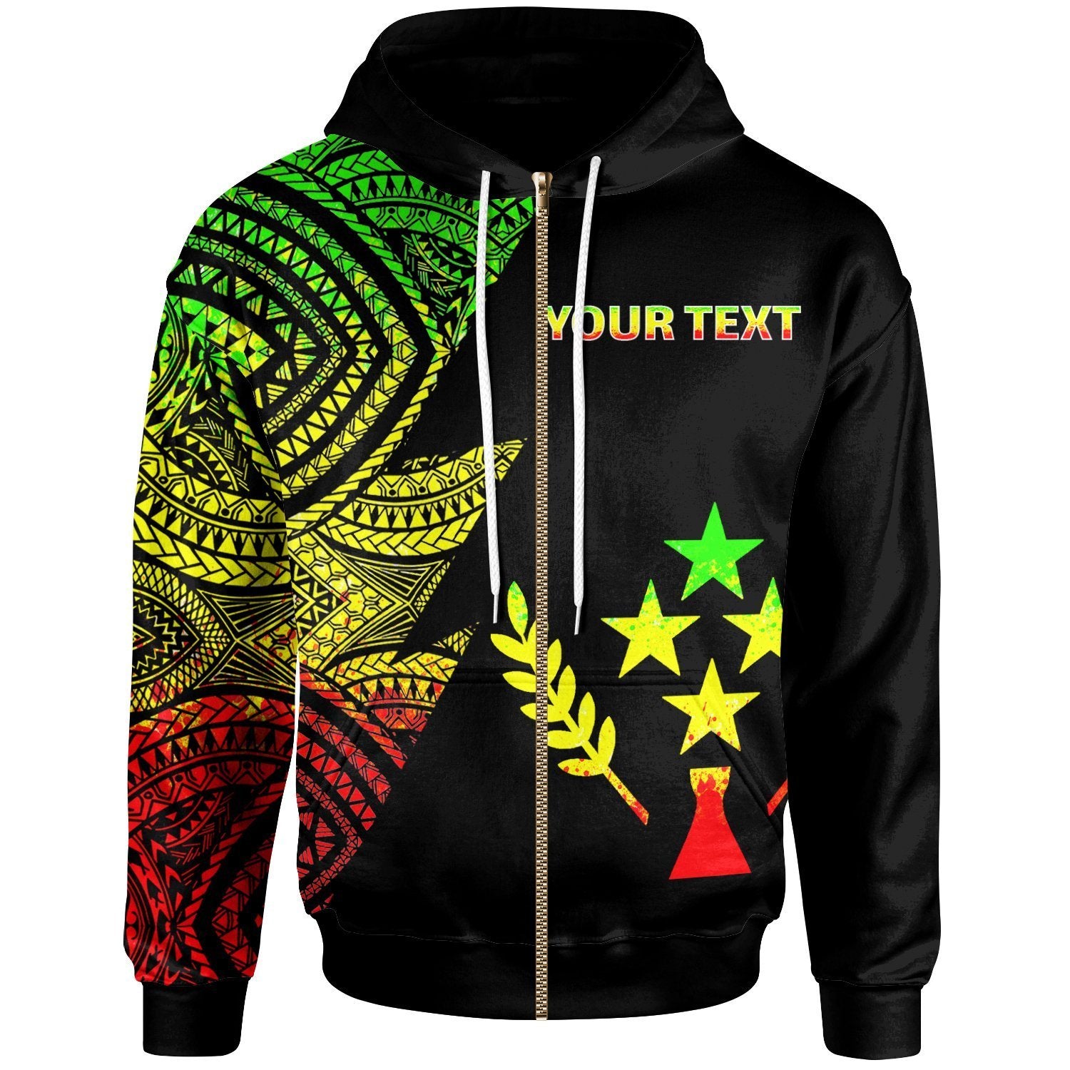 Kosrae Custom Personalized Zip up Hoodie Flash Style Reggae Unisex Reggae - Polynesian Pride