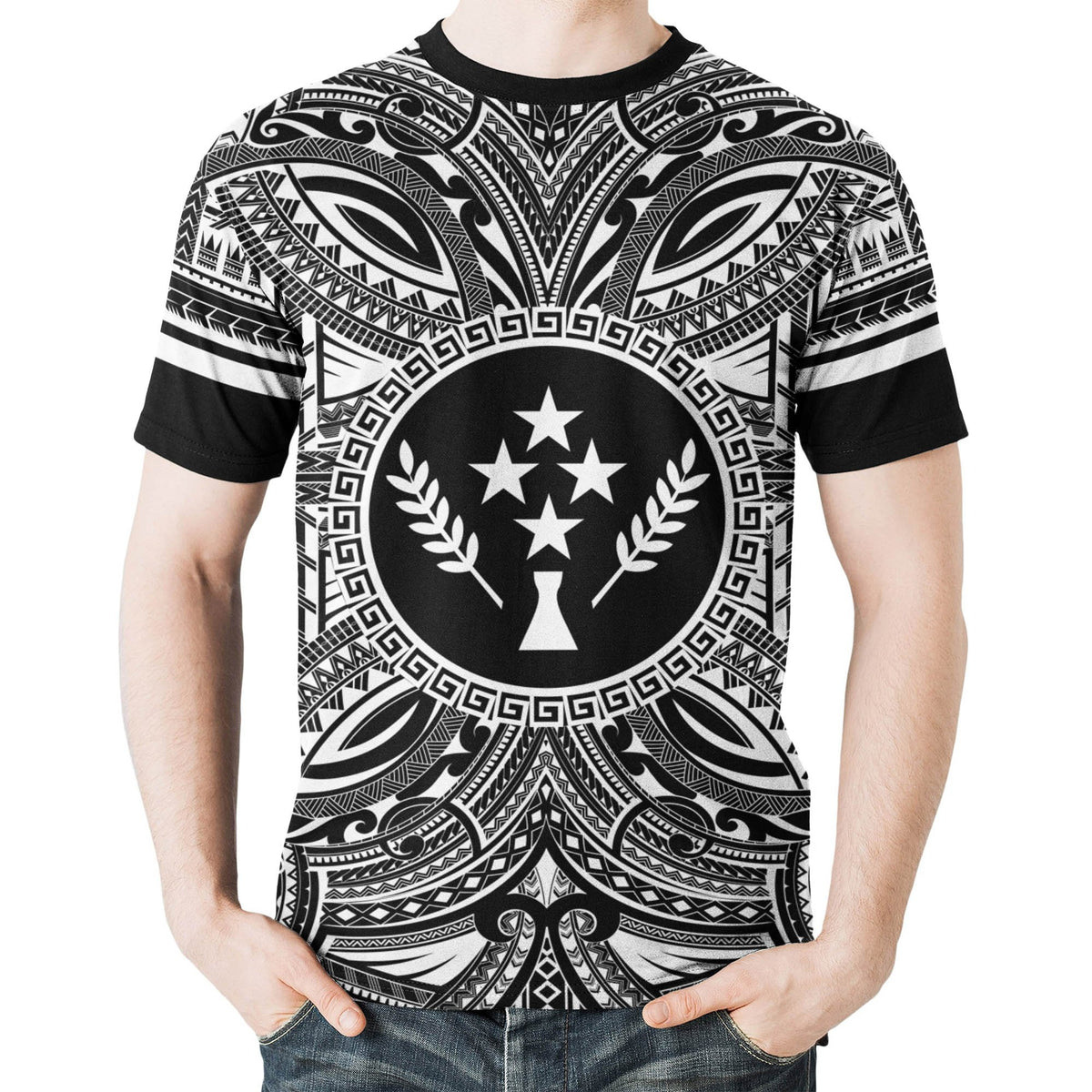 Kosrae All T Shirt Kosrae Coat Of Arms Polynesian White Black - Polynesian Pride