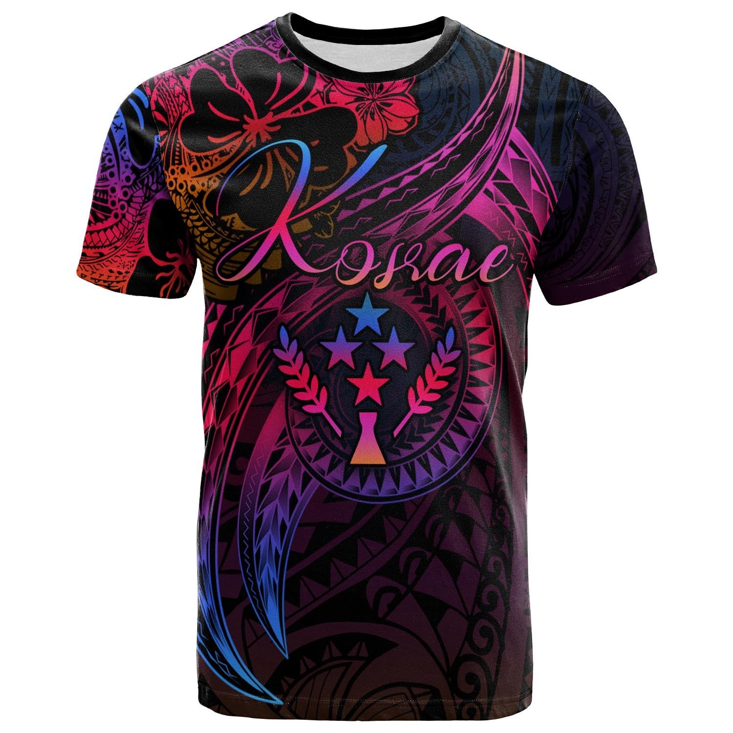 Kosrae State T Shirt Rainbow Style Unisex Black - Polynesian Pride