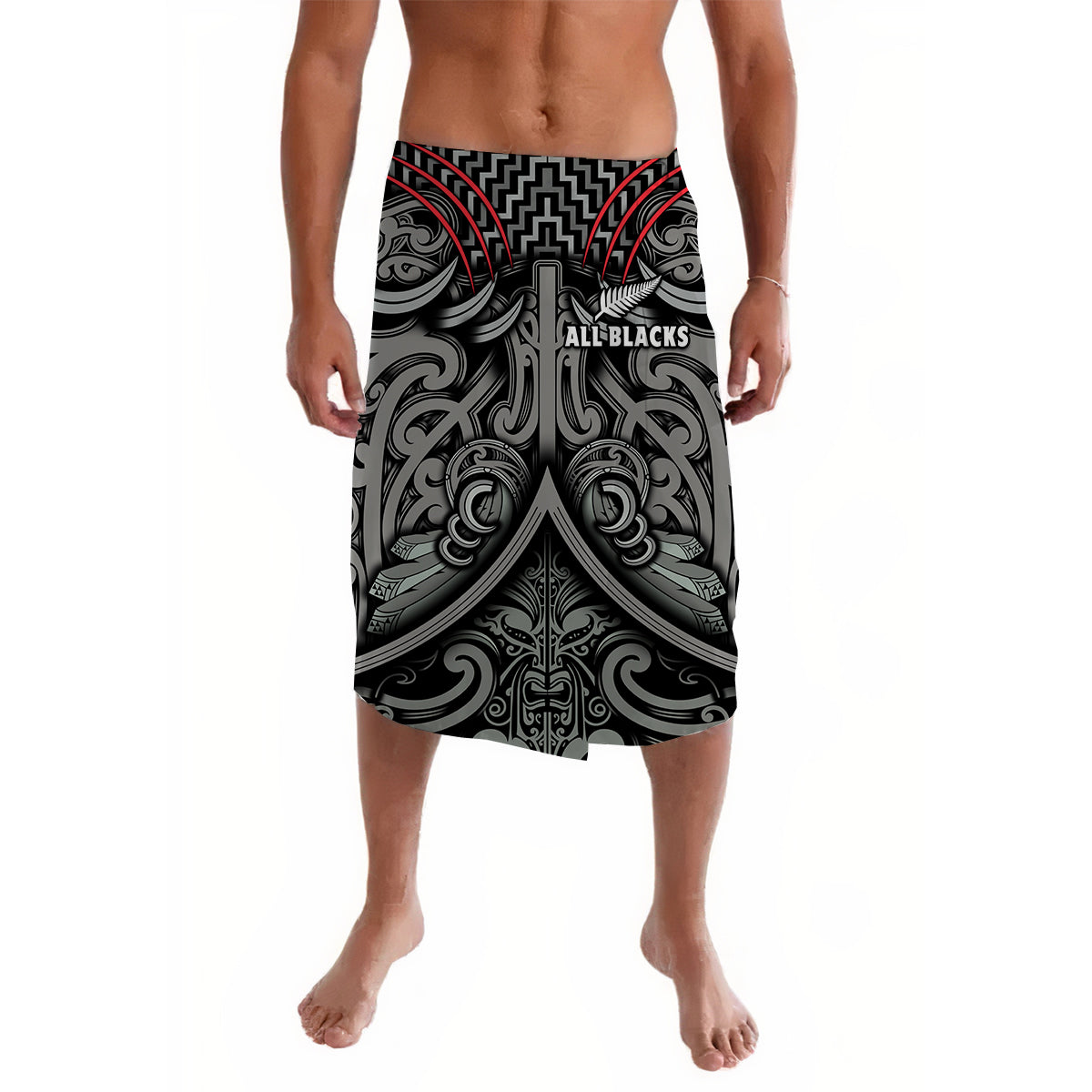 New Zealand Rugby Lavalava Silver Fern Black NZ Maori Pattern LT13 Black - Polynesian Pride