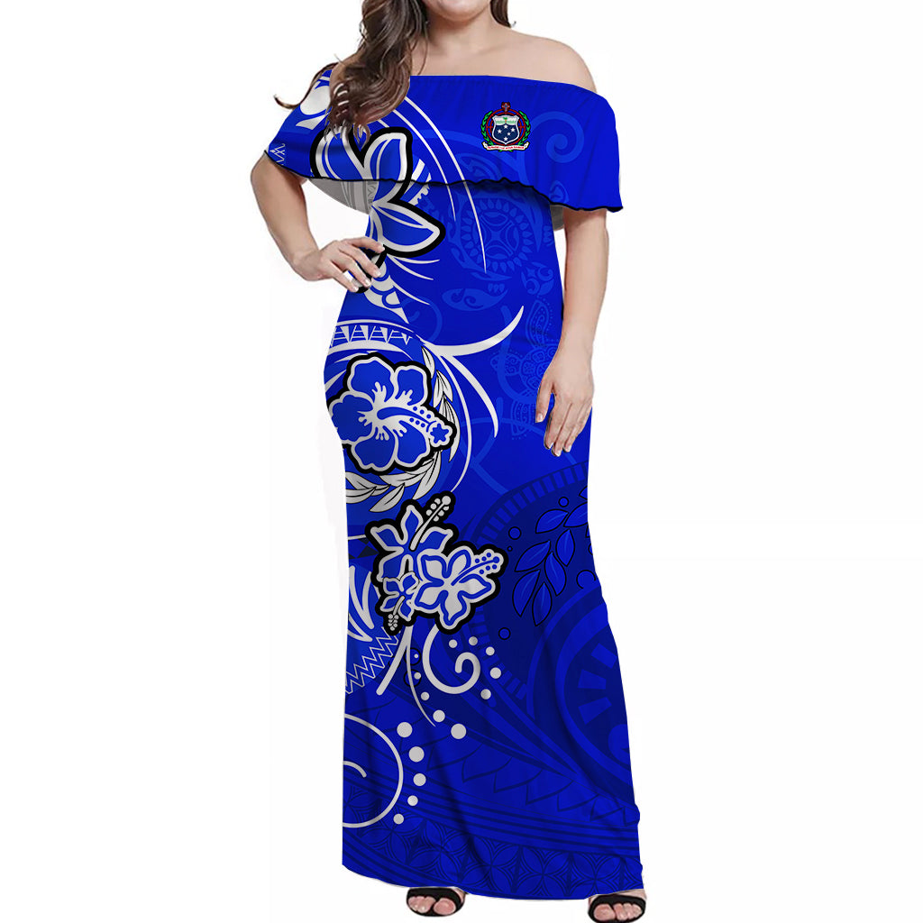 Samoa Off Shoulder Long Dress Be Unique Blue LT13 Women Blue - Polynesian Pride