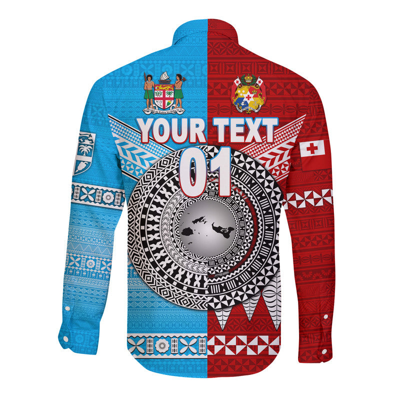(Custom Personalised) Tonga Ngatu And Fiji Tapa Hawaii Long Sleeve Button Shirt Together LT8 - Polynesian Pride