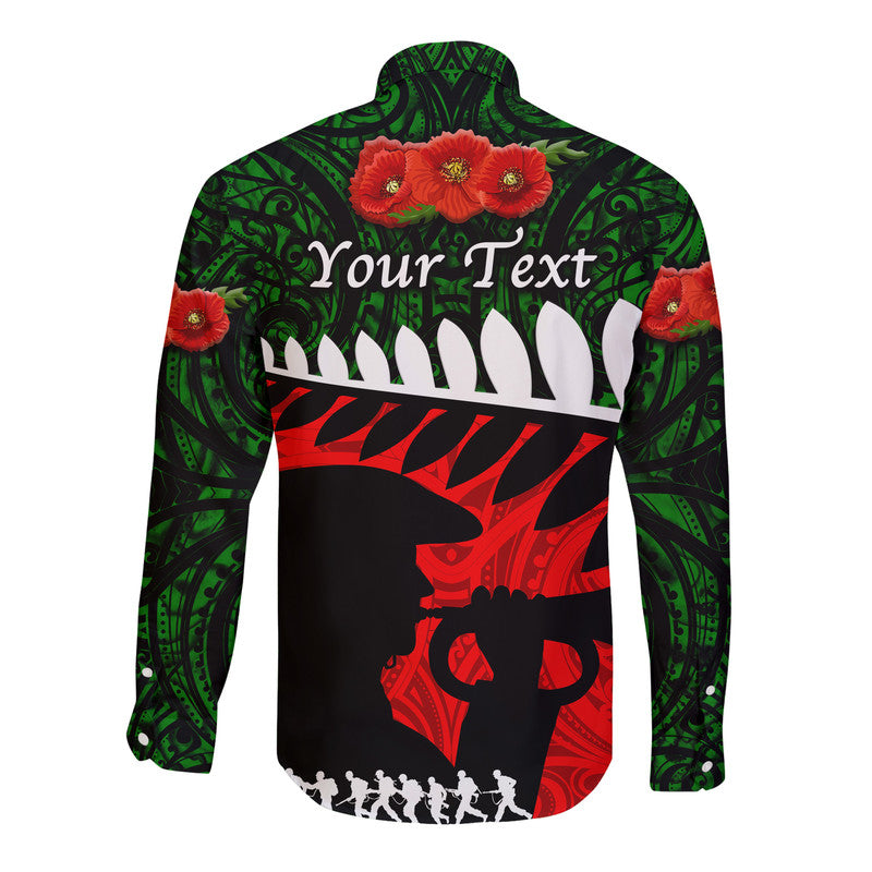 (Custom Personalised) New Zealand Maori ANZAC Hawaii Long Sleeve Button Shirt Remembrance Soldier - Green LT8 - Polynesian Pride