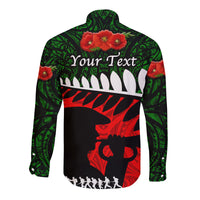 (Custom Personalised) New Zealand Maori ANZAC Hawaii Long Sleeve Button Shirt Remembrance Soldier - Green LT8 - Polynesian Pride