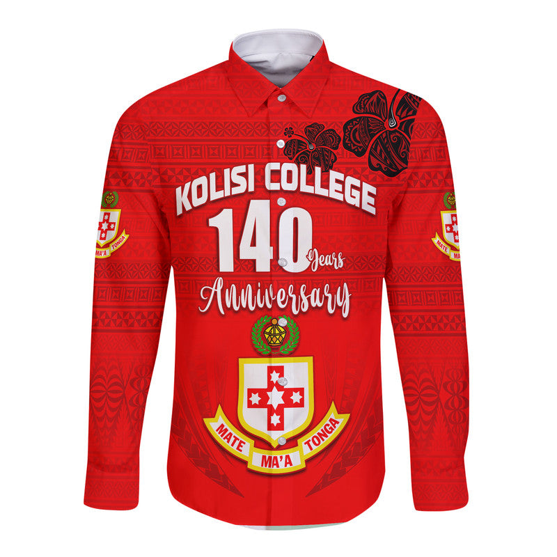 (Custom Text and Number) Kolisi Tonga College Atele Hawaii Long Sleeve Button Shirt 140 Years Anniversary Tongan Ngatu LT13 - Polynesian Pride