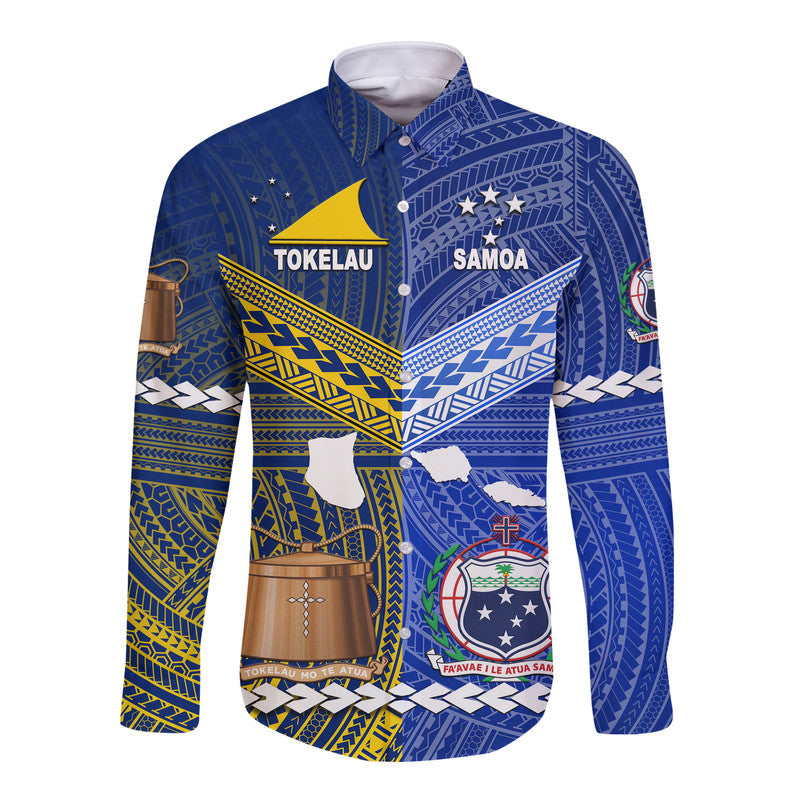 (Custom Personalised) Samoa And Tokelau Hawaii Long Sleeve Button Shirt Together LT8 Unisex Blue - Polynesian Pride