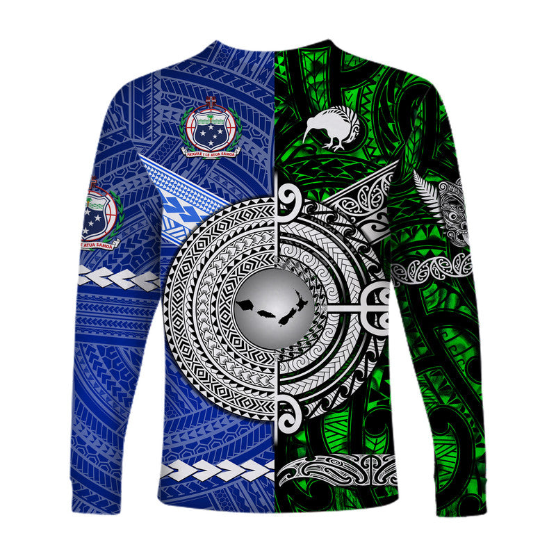 Samoa And New Zealand Long Sleeve Shirt Together - Green LT8 - Polynesian Pride