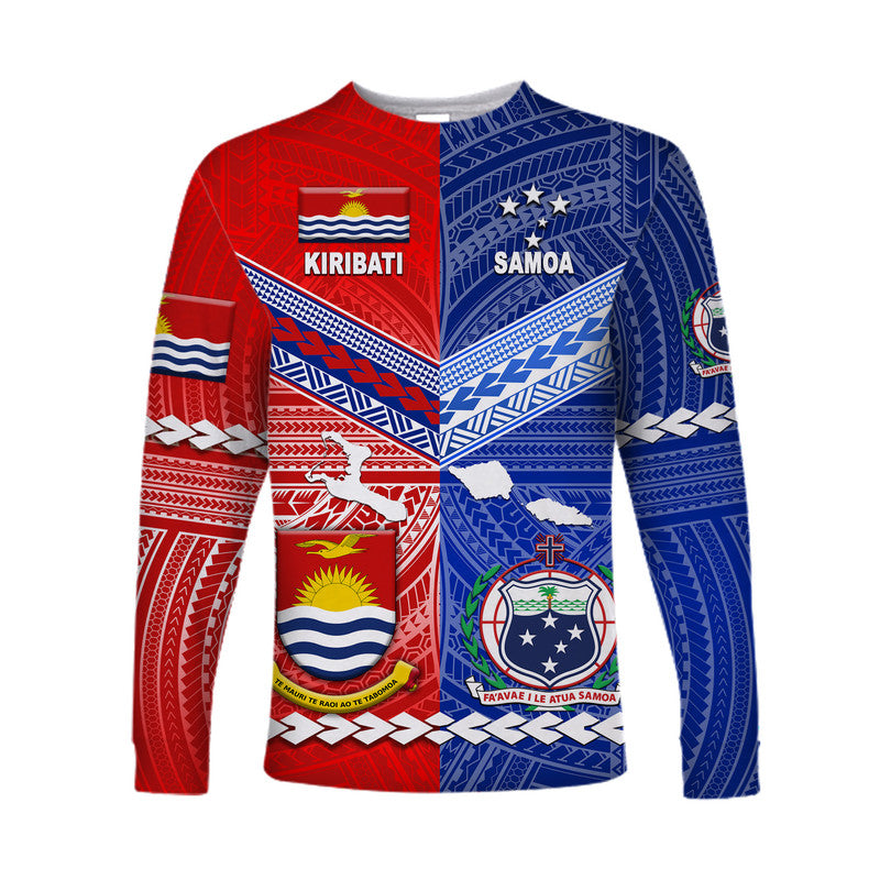 (Custom Personalised) Samoa And Kiribati Long Sleeve Shirt Together LT8 Unisex Blue - Polynesian Pride