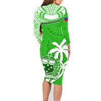 Samoa Long Sleeve Dress Samoan Coat Of Arms With Coconut Green Style LT14 - Polynesian Pride